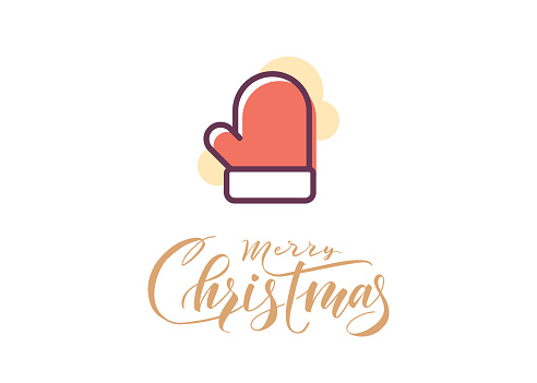 Christmas santa glove icon with Merry Christmas calligraphy.