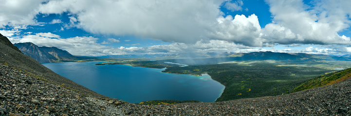 Panoramic of Kathleen Lake taken from King's Throne, Kluane National Park, Yukon, Canada