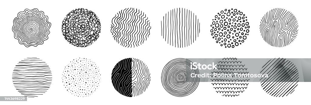 Curcle Line Texture Abstract Line Pattern Circle Set Hand Drawn Texture Doodle Decorative ...