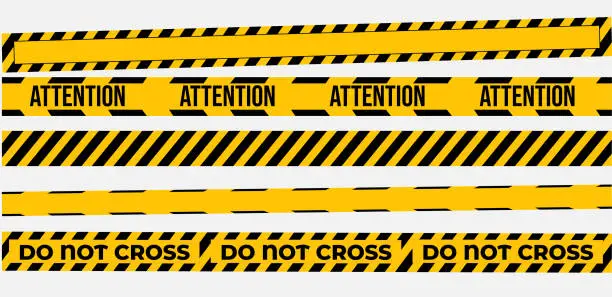 Vector illustration of Warning tapes set for construction and crime. Vector illustaration. Yellow security warning tapes set Caution
