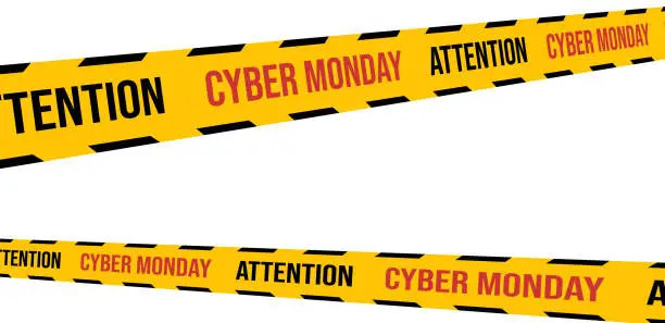 Vector illustration of Cyber monday big sale stripes set. Warning tapes set for awareness zone sign, marketing advertising, discounts area, decoration element for banners, posters. Vector illustaration