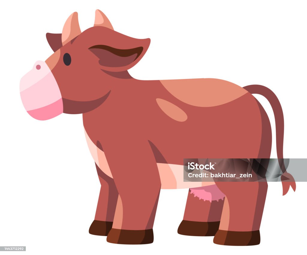 Cow Livestock Animal Illustration Funny Friendly Cartoon Character Brown  Color Stock Illustration - Download Image Now - iStock