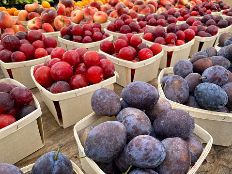 Organic fruit baskets in farmer’s market