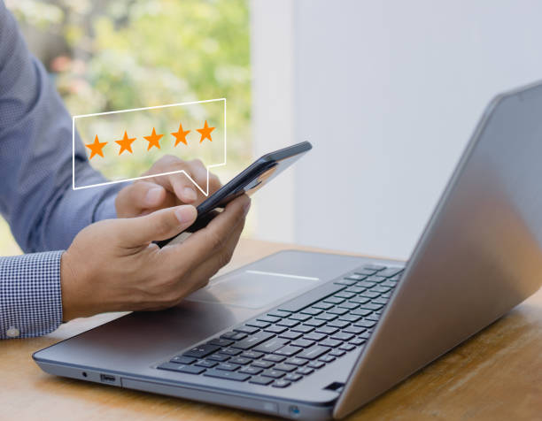 istock Customer review satisfaction feedback survey concept, User give rating to service experience on online application, Customer can evaluate quality of service leading to reputation ranking of business. 1443716772