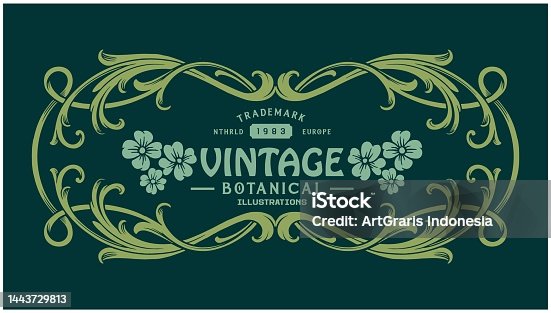 istock Art nouveau classic label floral swirl ornament illustration 1443729813