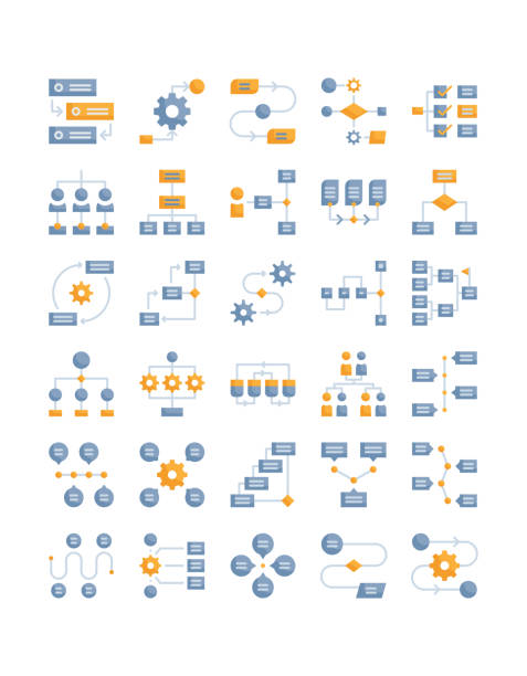 ilustrações, clipart, desenhos animados e ícones de pacote de ícones planos de fluxo de trabalho de negócios - flowchart diagram organization algorithm