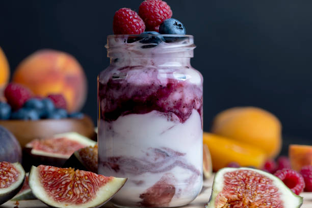 istock Fresh delicious milk yogurt with raspberry flavor 1443734703