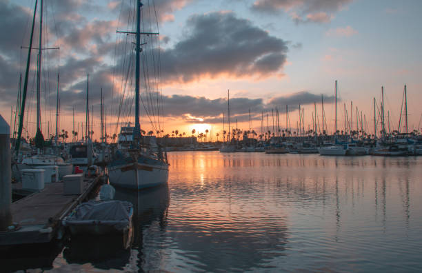 Sunrise over Channel Islands harbor in Port Hueneme California United States stock photo
