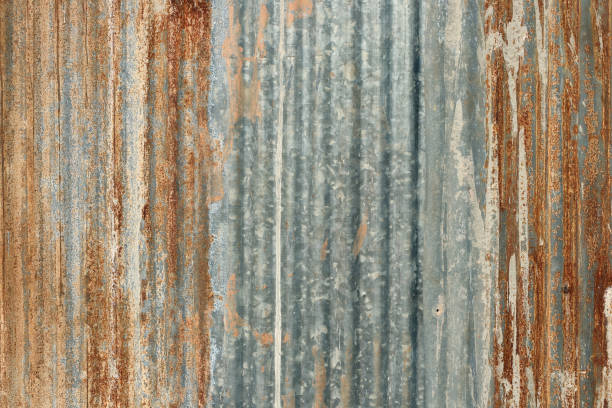 istock Old zinc wall texture background, rusty on galvanized metal panel sheeting. 1443747111
