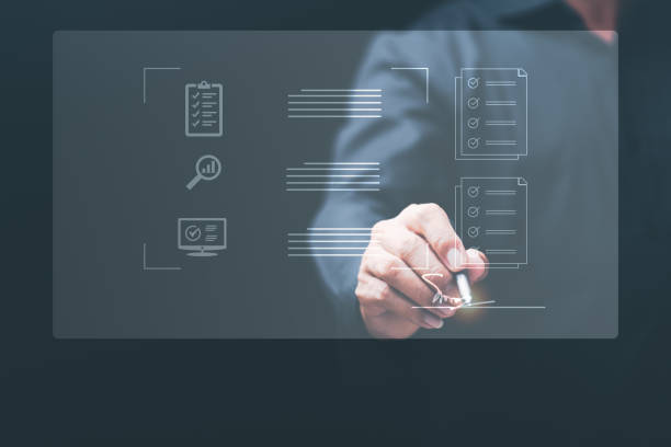 istock Young businessman checks and analyzes important documents online for approval. Contract Agreement, Employment, Acceptance and Approval Concepts in Business Legal Document Management 1443750200