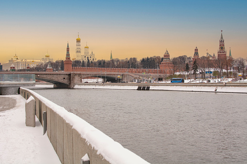Moscow, Russia - November 19, 2022 : view of the Kremlin and the Moscow river.