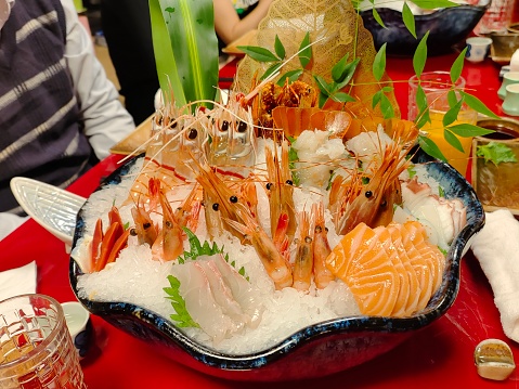 Various sashimi in a big bowl
