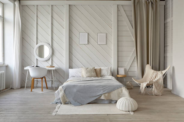 istock Bedroom white interior with table and armchair 1443753012