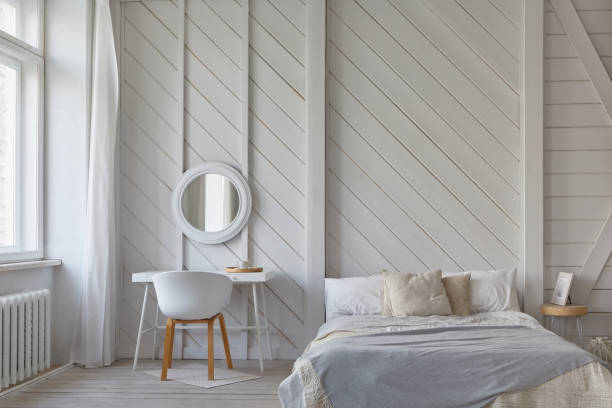istock Bedroom white interior with table and armchair 1443753424