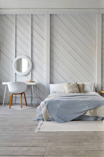 istock Bedroom white interior with table and armchair 1443753563