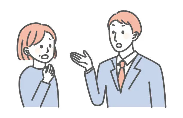 Vector illustration of middle age lady and man with business suit are talking
