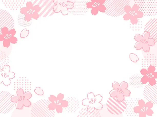 Vector illustration of Hand drawn style frame illustration of cherry blossoms and circles