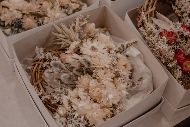 istock Top view of floral decoration design in a box 1443759986