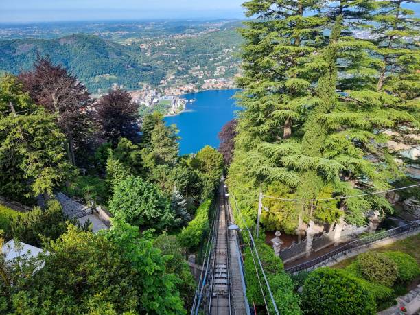 istock Looking down the Como - Brunate Funicular tracks towards Lake Como 1443761811