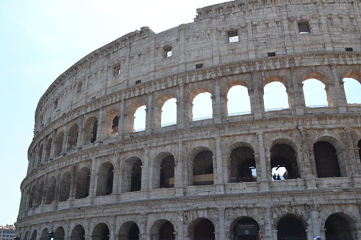 A closeup shot of the Colosseum in Rome, Italy on a sunny day