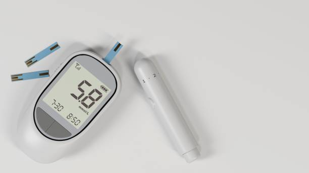 istock Domestic blood glucose meter and blood sampling needle with medical theme 1443772216