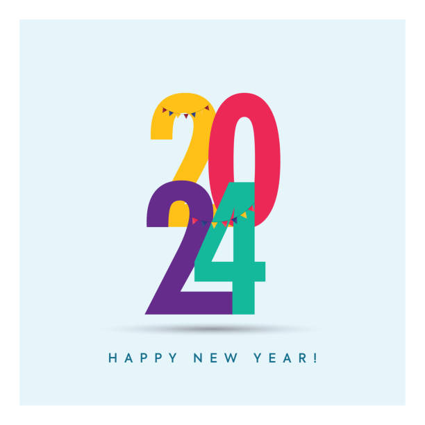 2024년 새해. 그라데이션 다채로운 배너가 있는 2024년 새해 숫자. 2024 새해 복 많이 받으세요 로고 텍스트 디자인. 숫자 디자인 서식 파일입니다. 인사말 포스터 템플릿입니다. 새해 복 많이 받으� - happy new year 2024 stock illustrations