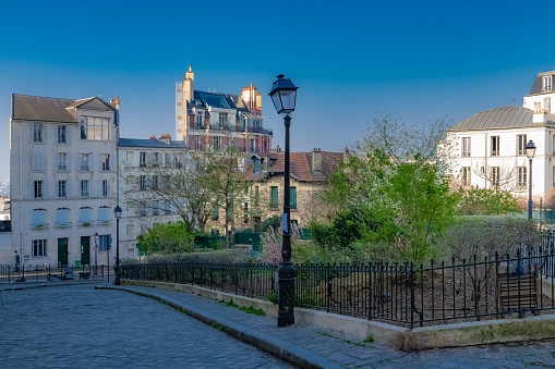 Montmartre, a very romantic parisian street with a vintage lamppost