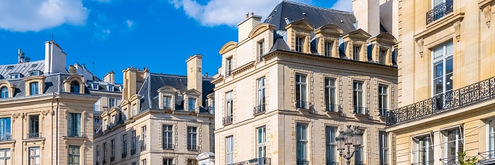 Facade of the Parisian typical freestone building