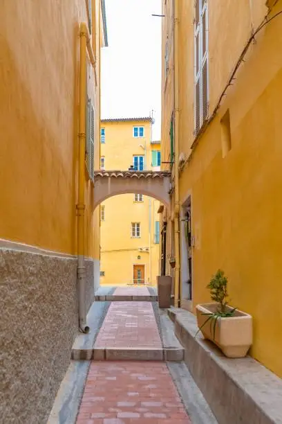 Photo of Nice, narrow street in the Vieux Nice, ancient buildings
