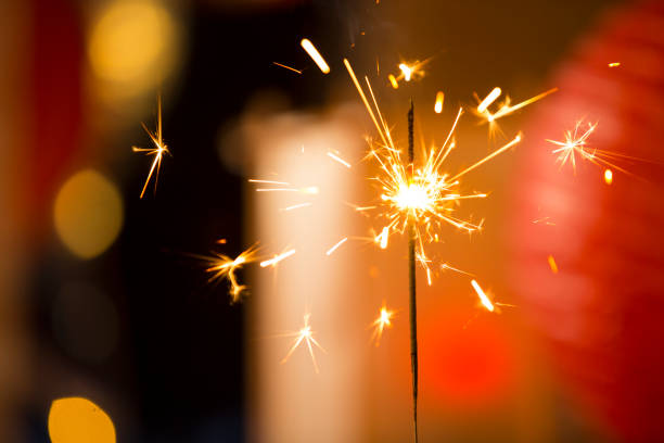 istock Burning fireworks stick, Chinese New Year festive atmosphere background 1443784795