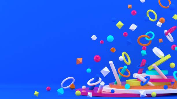 istock 3d background. Abstract wallpaper. Shapes 3d. Flying geometric objects. Minimalism. Trendy modern illustration. Render. Stylish concept. Poster backdrop. Minimal style. Bright colors. 1443785918