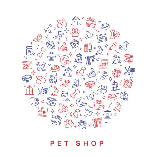 Vector illustration of PET SHOP RELATED PATTERN DESIGN. MODERN LINE STYLE DESIGN