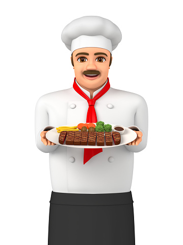 A male chef serves the food.