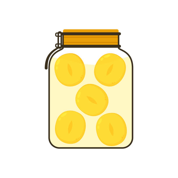 ilustrações de stock, clip art, desenhos animados e ícones de pickled plum cartoon vector. vector stock illustration of plum wine. jar of peach compote. alcohol. japanese fruits liquor. homemade canned apricots. pickled plum in glass jar. - japanese maple