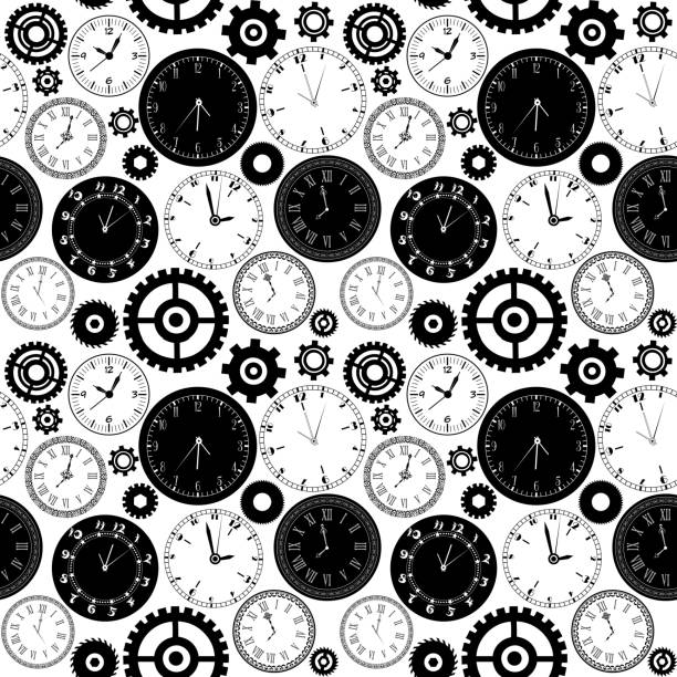 illustrations, cliparts, dessins animés et icônes de le cadran d’une horloge vintage avec des flèches sur un fond blanc isolé. motif sans couture. - white background color image alarm clock deadline