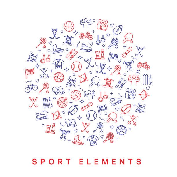 ilustrações, clipart, desenhos animados e ícones de elementos esportivos relacionados ao design de padrões. design moderno estilo linha - team sport illustrations