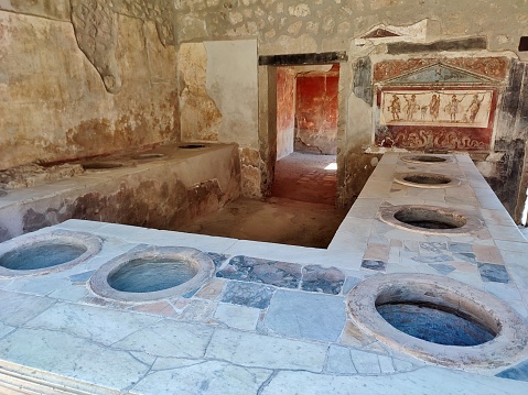 Pompeii, Campania, Italy – October 14, 2021: Interior of the Pompeii Archaeological Park