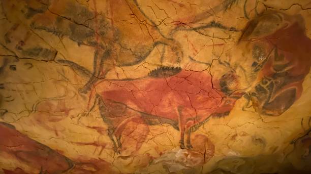 reproducción de las pinturas rupestres de altamira en la zona cromática de la neocueva, españa - cueva de altamira fotografías e imágenes de stock