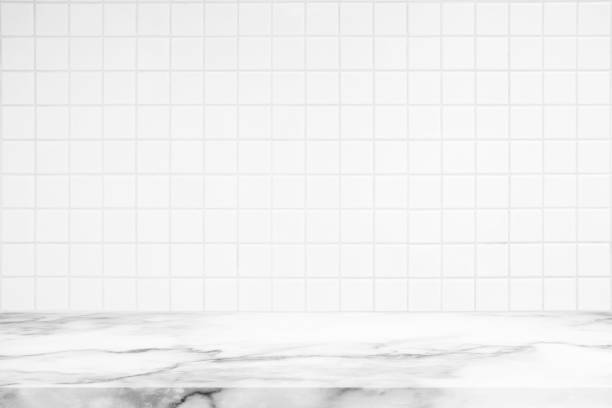 istock Abstract Luxury White Marble Table with Kitchen Wall Tiles Texture Background. 1443792511