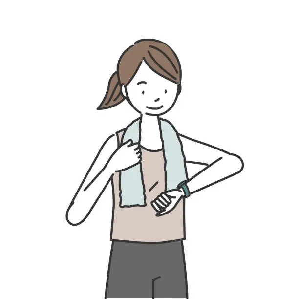 Vector illustration of Sporty woman checking his smartwatch