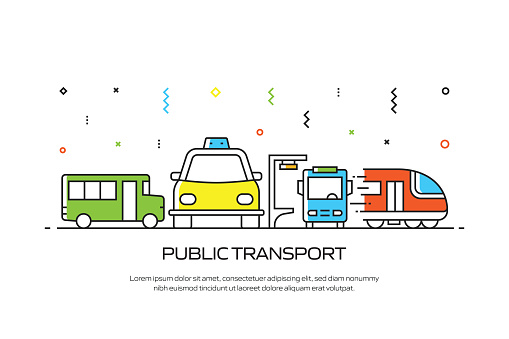 PUBLIC TRANSPORT Related Line Style Banner Design for Web Page, Headline, Brochure, Annual Report and Book Cover