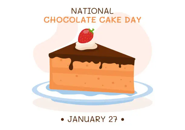Vector illustration of National Chocolate Cake Day Celebration On January 27 with Delicious Sweetness in Flat Cartoon Background Hand Drawn Templates Illustration