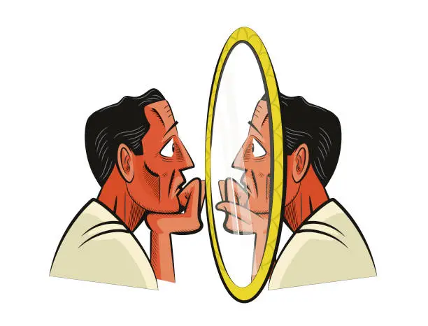 Vector illustration of man looking at himself in the mirror
