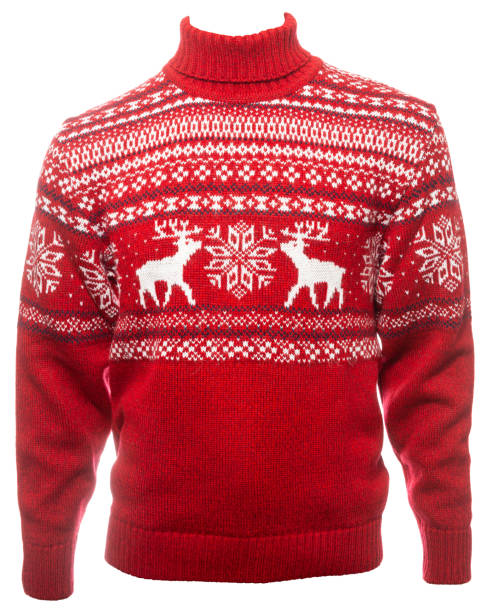 istock Red knitted Ugly Sweater template isolated on white 1443800469