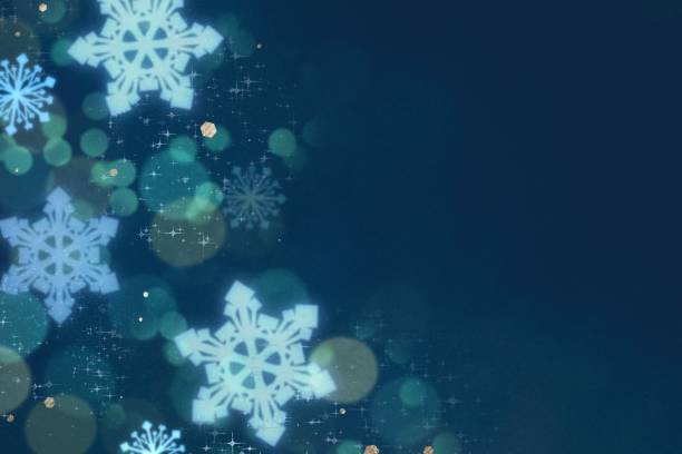 istock Winter abstract template. Bokeh light snowflakes and glitter on dark green background. Cold Christmas concept. 1443800642