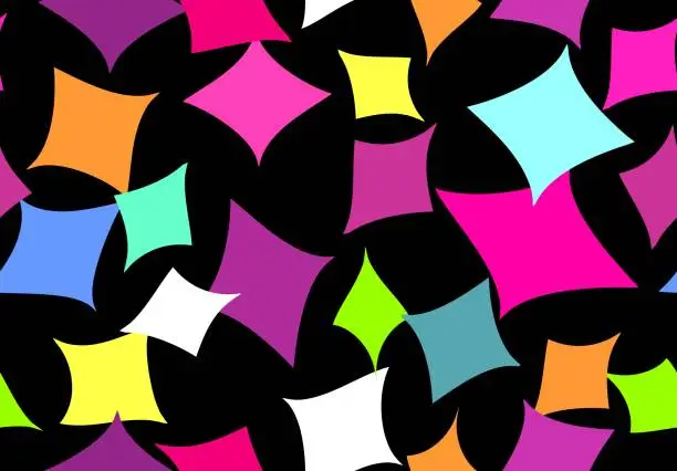 Vector illustration of black background with bright multicolored seamless abstract pattern Of Rhomb. colored geometric figures on a black background