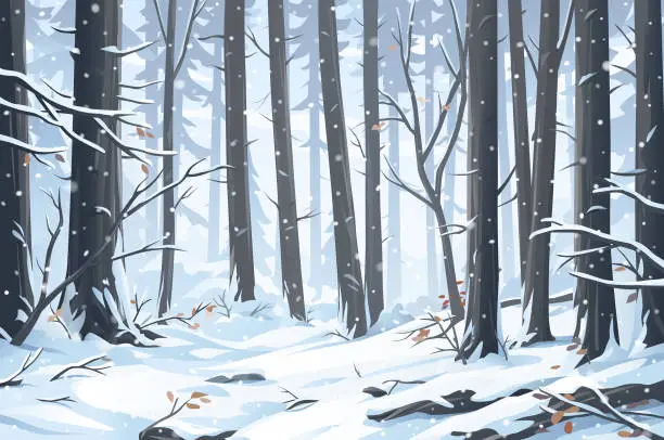 Vector illustration of Snowy Winter Forest