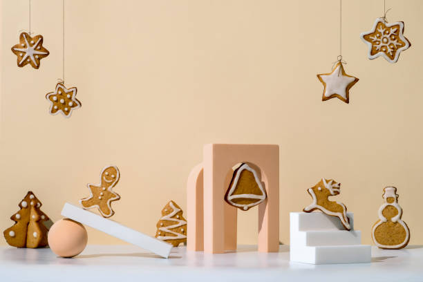 Cristmas gingerbread cookies, modern composition stock photo