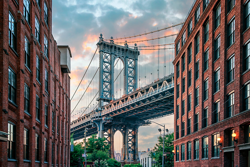 A breathtaking view of Manhattan's iconic skyscrapers, captured from the vantage point of Brooklyn Heights, New York City, USA.