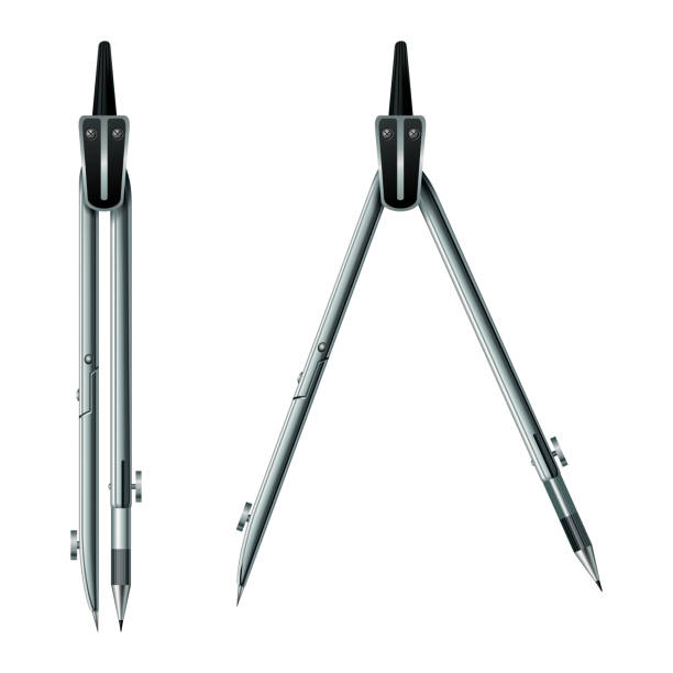 istock Geometric compass set of opened and closed. Technical instrument for divider drawing circles or arcs and engineering object. Stationery and tools for school or architecture, flat icons 1443808017